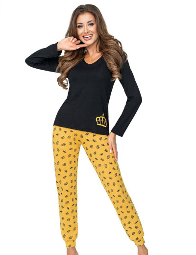 Пижамнный комплект с брюками Donna PRINCESSA, Цвет: горчичный/черный, Размеры: M, изображение 2