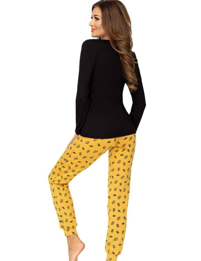 Пижамнный комплект с брюками Donna PRINCESSA, Цвет: горчичный/черный, Размеры: M, изображение 3