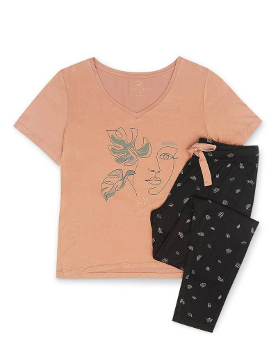 Вискозный комплект с брюками Esotiq 39270 FLOSSY, Цвет: бежевый/черный, Размеры: S, изображение 3