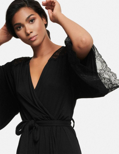 Халат с широким рукавом Esotiq 39386 FUNNY черный, Цвет: черный, Размеры: S, изображение 2 Халат с широким рукавом Esotiq 39386 FUNNY черный, Цвет: черный, Размеры: S, изображение 2