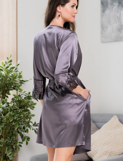 Шелковый халат-кимоно Mia-Amore LAURA 3293 графит, Цвет: графит, Размеры: S/M, изображение 2