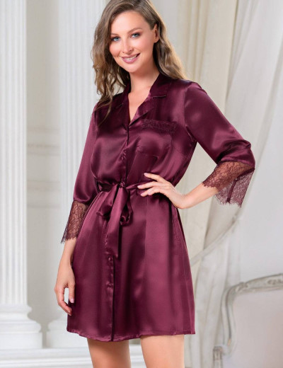 Рубашка-халат из шелка Mia-Amore SHARON 3807 бордовый, Цвет: бордовый, Размеры: L, изображение 3