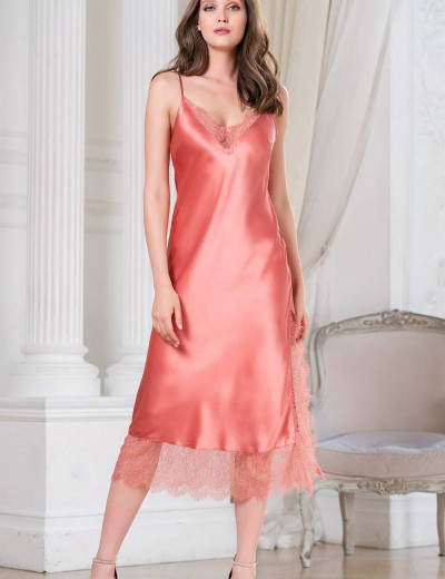 Длинная сорочка из шелка Mia-Amore SHARON 3808 коралл, Цвет: коралл, Размеры: S, изображение 3