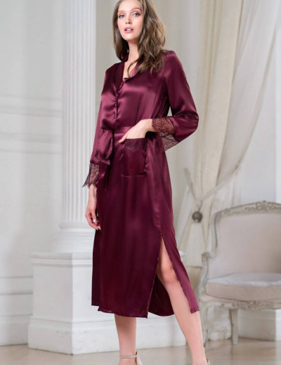 Длинный шелковый халат на пуговицах Mia-Amore SHARON 3809 бордовый, Цвет: бордовый, Размеры: S, изображение 2