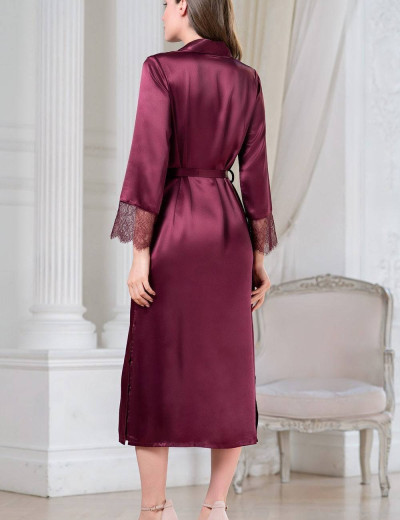 Длинный шелковый халат на пуговицах Mia-Amore SHARON 3809 бордовый, Цвет: бордовый, Размеры: S, изображение 3