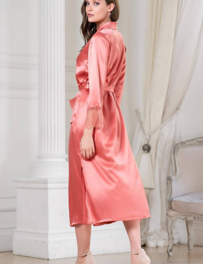 Длинный шелковый халат на пуговицах Mia-Amore SHARON 3809 коралл, Цвет: коралл, Размеры: M, изображение 3