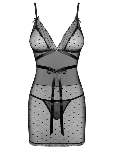Сексуальная сорочка с трусиками Obsessive BOWESSA CHEMISE, Цвет: черный, Размеры: S/M, изображение 3