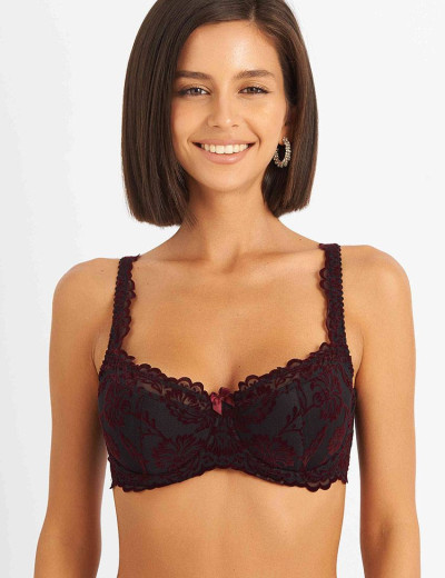 Бюстгальтер балконет с флок напылением Simona M 608 бархат бордо, Цвет: бархат бордо, Размеры: 80D, изображение 3