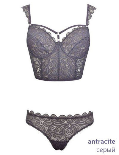 Кружевной комплект бюстье и бразилиана Sielei MAGIC LACE 7038+7037, Цвета: antracite, Размеры: 75B, изображение 5