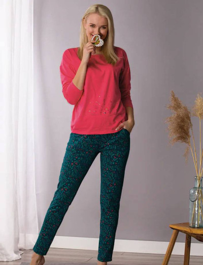 Хлопковый домашний комплект Key LNS 708 B21, Цвет: малиновый/зеленый, Размеры: S, изображение 2