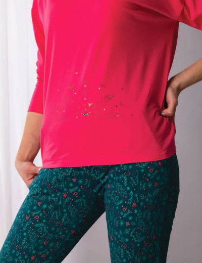 Хлопковый домашний комплект Key LNS 708 B21, Цвет: малиновый/зеленый, Размеры: S, изображение 4