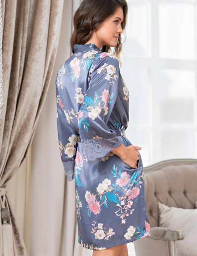 Шелковый халат кимоно Mia-Amore HENRIETTA 3763, Цвет: жемчужно-серый, Размеры: 2XL/3XL, изображение 2