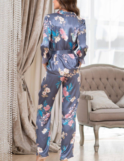 Шелковая пижама с брюками Mia-Amore HENRIETTA 3765, Цвет: жемчужно-серый, Размеры: L, изображение 3