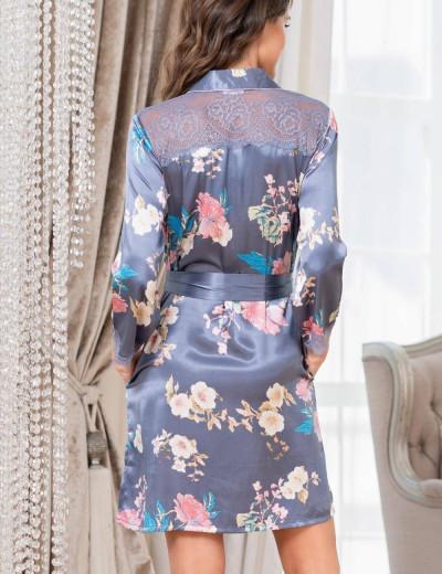 Шелковая рубашка-халат Mia-Amore HENRIETTA 3767, Цвет: жемчужно-серый, Размеры: L, изображение 4