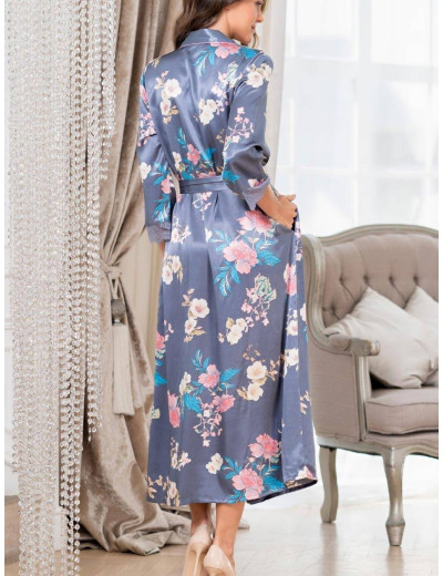 Длинный шелковый халат на пуговицах Mia-Amore HENRIETTA 3769, Цвет: жемчужно-серый, Размеры: M, изображение 2