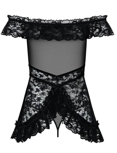 Бэби-долл + стринги Obsessive FLORES BABYDOLL, Цвет: черный, Размеры: S/M, изображение 4 Бэби-долл + стринги Obsessive FLORES BABYDOLL, Цвет: черный, Размеры: S/M, изображение 4