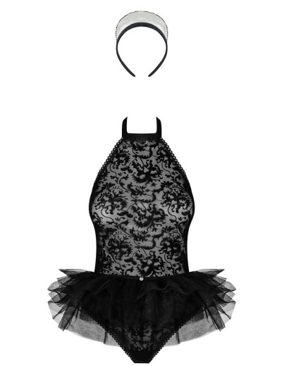 Ролевой костюм горничной Obsessive FRILLES, Цвет: черный, Размеры: 2XL/3XL, изображение 3