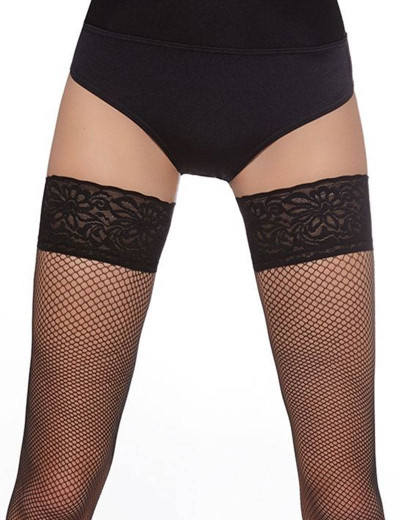 Чулки в сеточку с кружевной коронкой Bas Bleu LUCREZIA 20 den, Цвет: черный, Размеры: 4, изображение 2