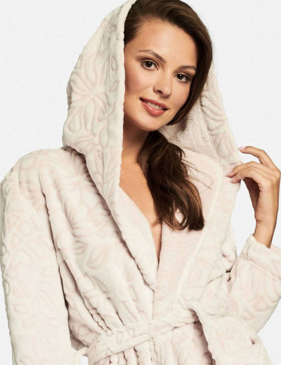 Теплый халат с капюшоном Esotiq 39264 FREYA пудровый, Цвет: пудровый, Размеры: S, изображение 2 Теплый халат с капюшоном Esotiq 39264 FREYA пудровый, Цвет: пудровый, Размеры: S, изображение 2