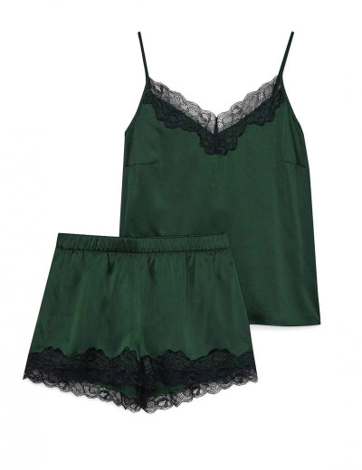 Атласная пижама с шортами Esotiq FALLA 39398, Цвет: темно-зеленый, Размеры: L, изображение 3