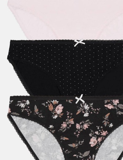 Комплект хлопковых трусов Esotiq PANTIES 39411 MIA-MIA (3 шт) светло-розовый+черный, Цвет: светло-розовый+черный, Размеры: L, изображение 2