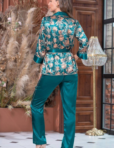 Шелковая пижама тройка Mia-Amore EMERALD 3786, Цвет: изумрудный, Размеры: 3XL, изображение 4