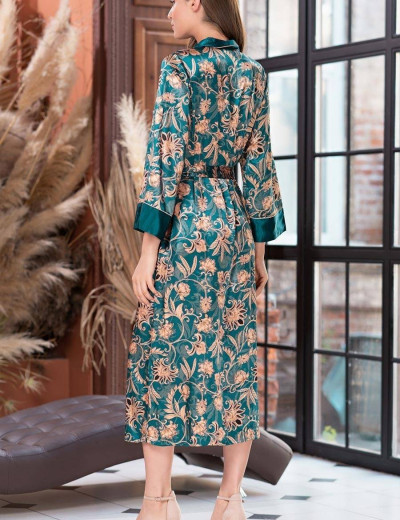 Длинный шелковый халат на пуговицах Mia-Amore EMERALD 3789, Цвет: изумрудный, Размеры: L, изображение 2