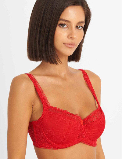 Бюстгальтер балконет Simona M 608 красный-сетка, Цвет: красно-сетка, Размеры: 75G, изображение 5