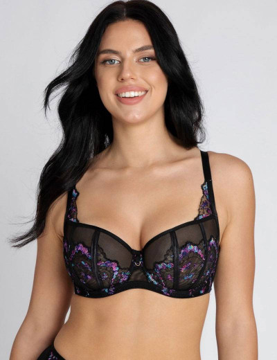 Мягкий французский балконет Subtille IRIS BLACK soft balkonette, Цвет: черный+фуксия, Размеры: 65I, изображение 3