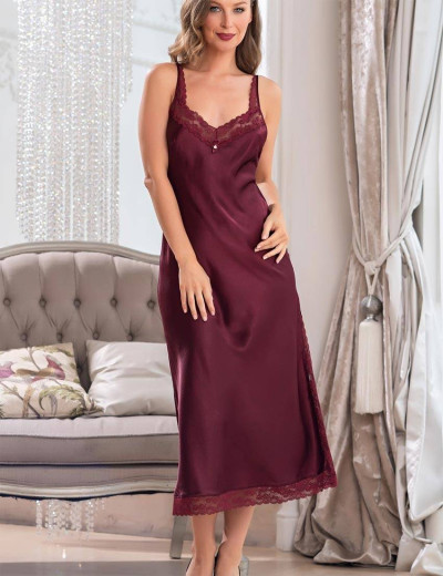Длинная атласная сорочка Mia-Amore VICTORIA 7108 бордо, Цвет: бордо, Размеры: S, изображение 3