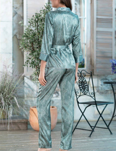 Атласная пижама с брюками Mia-Amore FLORENTINA 7116, Цвет: фисташковый, Размеры: M, изображение 2