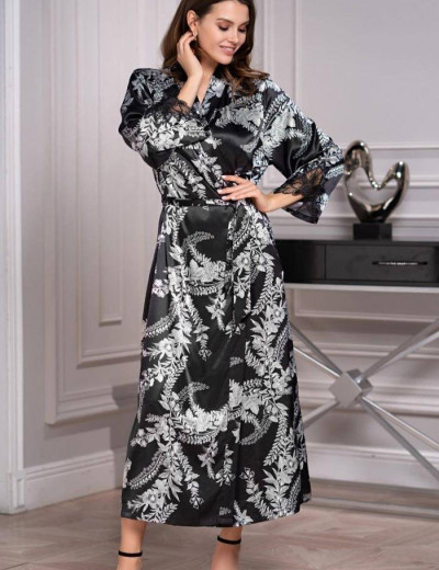 Длинный халат-кимоно из шелка Mia-Amore MIRIAM 3489, Цвет: черный, Размеры: L/XL, изображение 3