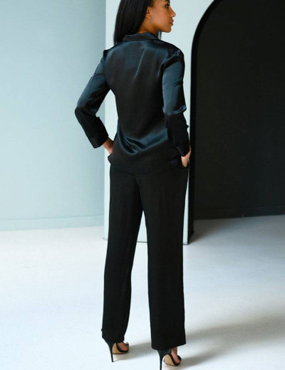 Черная пижама из натурального шелка Mia-Mia VANDA 15186, Цвет: черный, Размеры: S, изображение 2