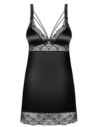 Сексуальная сорочка с трусиками Obsessive ELOISSA CHEMISE, Цвет: черный, Размеры: S/M, изображение 3