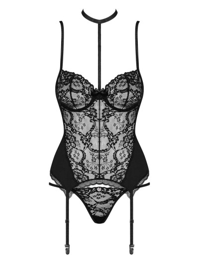 Черный корсет с трусиками Obsessive RAQUELIA CORSET, Цвет: черный, Размеры: S/M, изображение 3