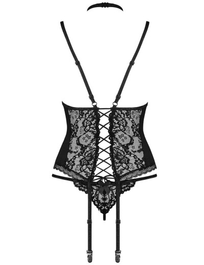 Черный корсет с трусиками Obsessive RAQUELIA CORSET, Цвет: черный, Размеры: S/M, изображение 4