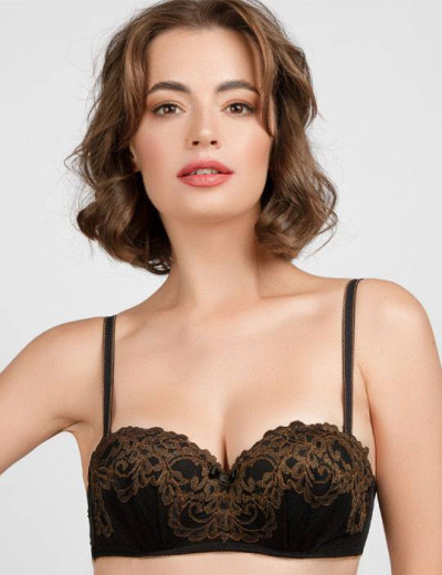 Комплект фашия пуш-ап и бразилиана Mioocchi VANESSA 757676 nero/bronzo, Цвет: nero/bronzo, Размеры: 80B, изображение 2