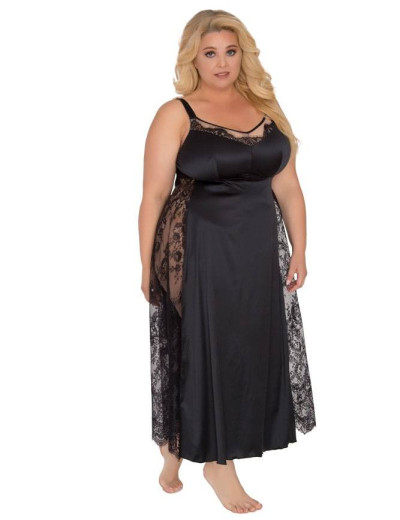 Длинная атласная сорочка Akcent 591 черный, Цвет: черный, Размеры: L, изображение 3