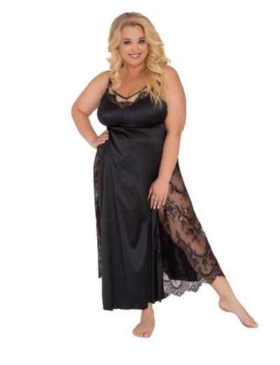 Длинная атласная сорочка Akcent 591 черный, Цвет: черный, Размеры: L, изображение 2