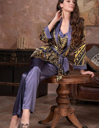Шелковый комплект тройка Mia-Amore ARMANI GOLD 3496, Цвет: темно-синий/золотой, Размеры: M, изображение 2