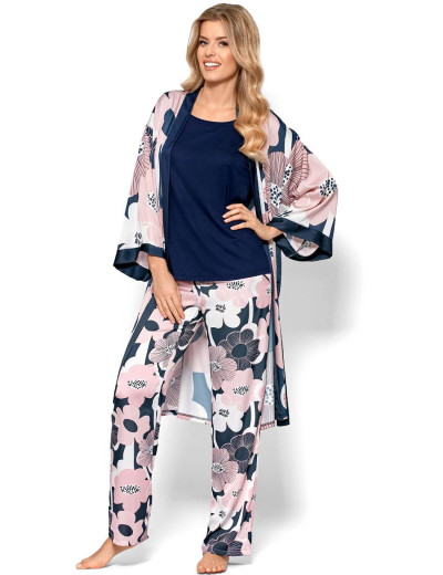 Пижама женская Nipplex BIANCA PAJAMAS из вискозы и атласа, Цвет: темно-синий, Размеры: S, изображение 2