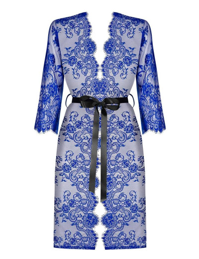 Кружевной пеньюар Obsessive COBALTESS PEIGNOIR, Цвет: синий, Размеры: S/M, изображение 3