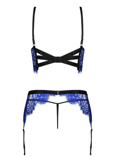 Кружевной комплект с поясом для чулок Obsessive COBALTESS SET, Цвет: синий, Размеры: L/XL, изображение 4