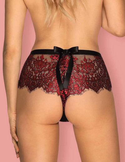 Кружевные трусики шорты Obsessive REDESSIA, Цвет: черный/красный, Размеры: S/M, изображение 2