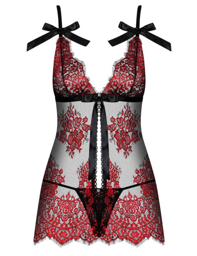 Бэби-долл + стринги Obsessive REDESSIA BABYDOLL, Цвет: черный/красный, Размеры: S/M, изображение 3