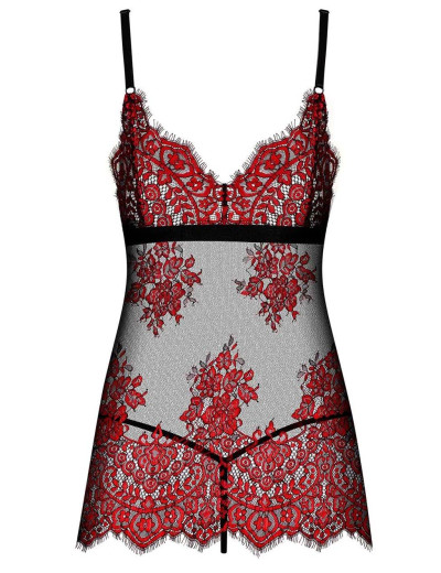 Бэби-долл + стринги Obsessive REDESSIA BABYDOLL, Цвет: черный/красный, Размеры: S/M, изображение 4