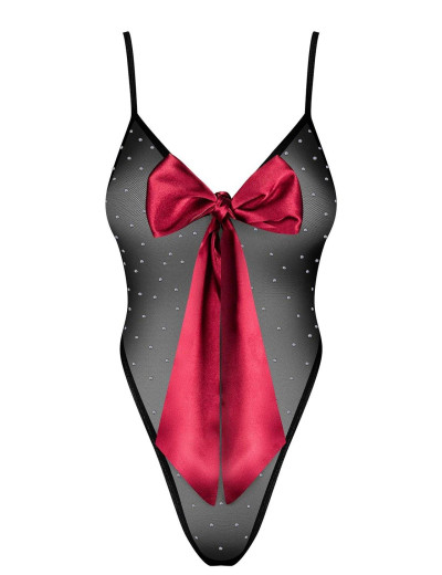 Соблазнительное боди Obsessive TIENESY TEDDY, Цвет: черный/красный, Размеры: L/XL, изображение 3