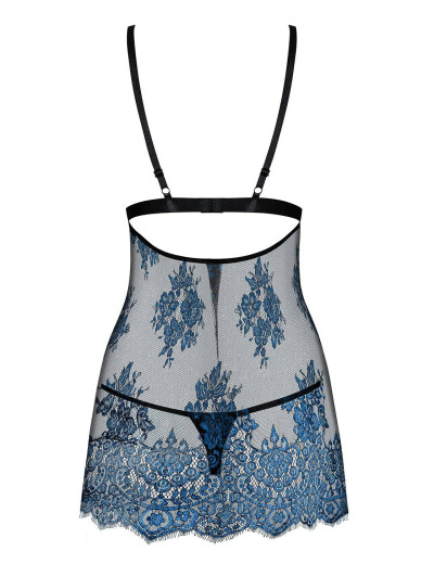 Бэби-долл + стринги Obsessive YASSMYNE BABYDOLL, Цвет: черный/синий, Размеры: L/XL, изображение 4