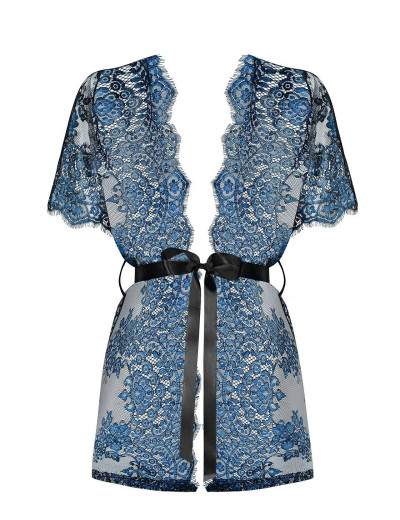 Полупрозрачный пеньюар Obsessive YASSMYNE PEIGNOIR, Цвет: черный/синий, Размеры: S/M, изображение 3