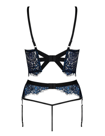 Сексуальный комплект с поясом Obsessive YASSMYNE SET, Цвет: черный/синий, Размеры: S/M, изображение 4